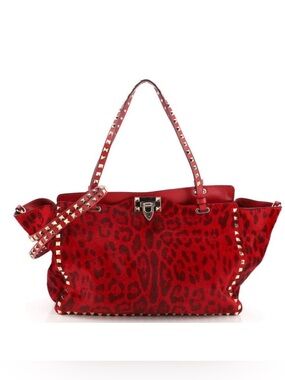 Valentino Garavani Rockstud Tote Printed Calf pony Hair leather Medium bag NEW